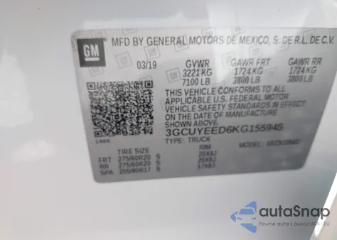 2019 Chevrolet Silverado 1500 Rst from USA, damaged, VIN 3GCUYEED6KG155945